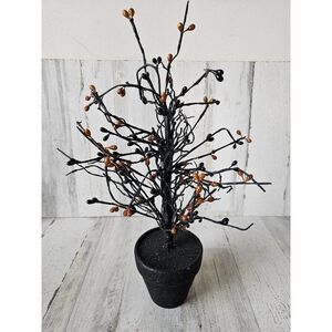Glitter mini Halloween tree black orange tabletop decor